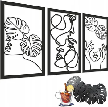 Obraz 3D obrazy na zeď Ažurový panel Nástěnná dekorace Obličeje a listy 56x96