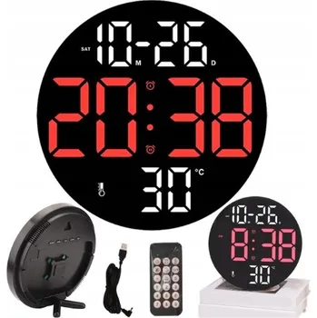 Hodiny ELEKTRONICKÉ LED HODINY MODERNÍ NÁSTĚNNÉ DIGITÁLNÍ BUDÍK DÁLKOVÉ OVLÁDÁNÍ ČERVENÉ