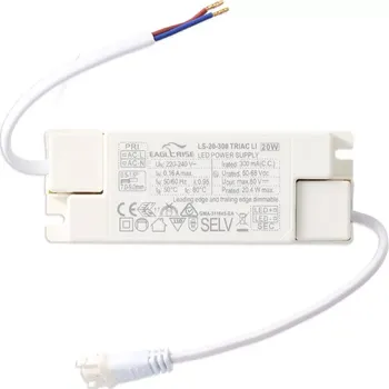 Napájecí zdroj pro osvětlení Stmívatelný driver Triac 20W, PF 0,9, výstupní napětí DC 50-68V, výstupní proud 300mA