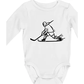 Kreslený hokejista tučnou fixou - Body kojenecké s dlouhým rukávem - Dlouhý r. do 3 měs ( Bílá )