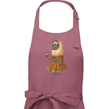 Kuchyňská zástěra Alpaka s vínem žena - Dámská zástěra na vaření - Univerzální velikost ( Starorůžová )