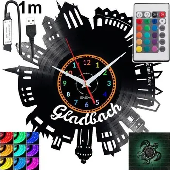 Hodiny Gladbach Nástěnné Hodiny Podsvícené LED RGB S Dálkovým Ovládáním Vinylová Deska Moderní
