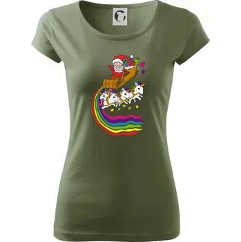 Dámské tričko Santa a jednorožci (Pecka design) - Dámské triko Pure - S ( Khaki )