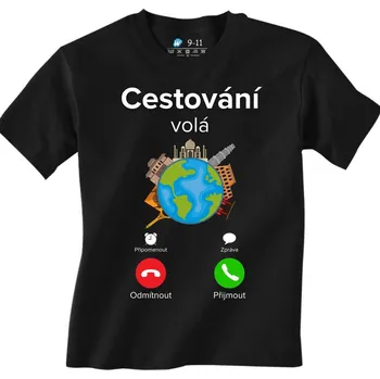 Chlapecké tričko Dětské tričko Cestování volá Phone Call (Velikost: 9-11, Barva: Černá)