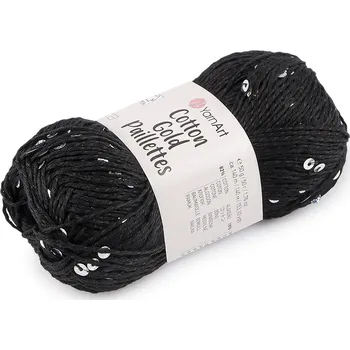 Příze Pletací příze Cotton Gold Paillettes s flitry 50 g, barva 5 (7101) černá stříbrná