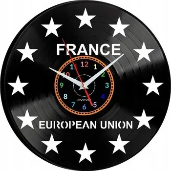 Hodiny EVROPSKÁ UNIE FRANCIE HODINY NÁSTĚNNÉ DEKORATIVNÍ MODERNÍ VINYLOVÁ DESKA