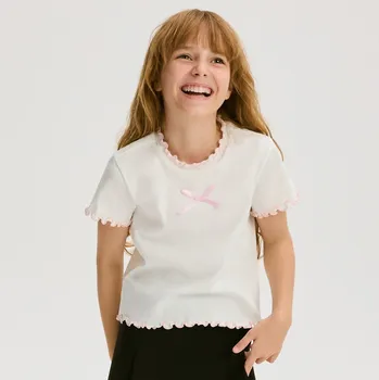 Reserved - Bavlněné tričko s ozdobným volánem - pastelově růžová - 537FT-03X - 537FT-03X-128