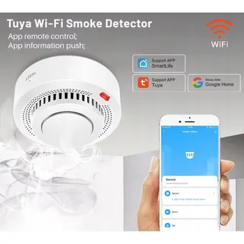 Sada domovního alarmu Detektor kouře Tuya s teplotou a vlhkostí WiFi s alarmem