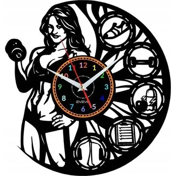 Hodiny Nástěnné hodiny do posilovny Fitness, vinylová deska, moderní dekorace