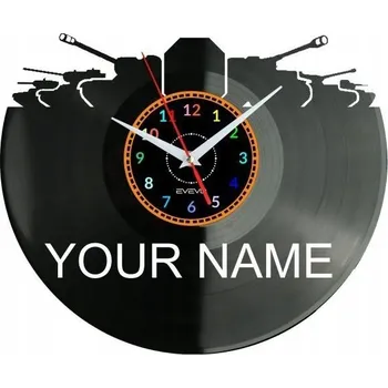 Hodiny TANK TVÉ JMÉNO HODINY NÁSTĚNNÉ VINYLOVÁ DESKA DÁREK PAMÁTKA NAROZENINY