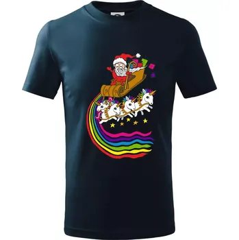 Chlapecké tričko Santa a jednorožci (Pecka design) - Tričko dětské bavlněné - 134 cm/8 let ( Námořní modrá (velmi tmavá - téměř černá) )