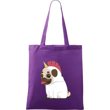 Mops a jednorožec - Taška bavlněná - 42 x 38 cm ( Fialová )