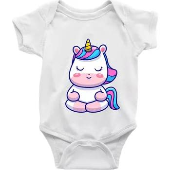 Kojenecké oblečení Yoga jednorožec - relax - Body kojenecké s krátkým rukávem - Krátký r. do 3 měs ( Bílá )