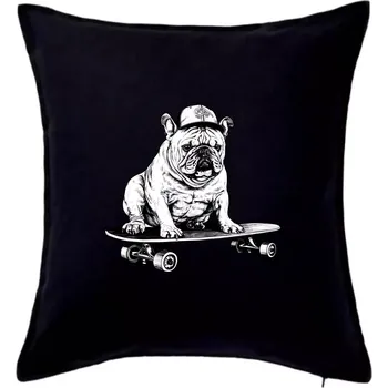 Polštář Černobílý buldok na skateboardu - Polštář 50x50 - 50x50 - Pouze potah ( Černá )