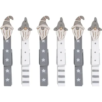 Vánoce Santové na kolíčku 8,5 cm, 6 ks šedí