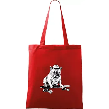 Nákupní taška Černobílý buldok na skateboardu - Taška bavlněná - 42 x 38 cm ( Červená )