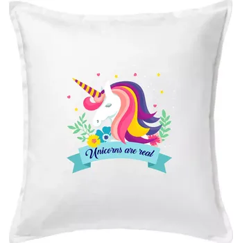 Polštář Unicorns are real duhový - Polštář 50x50 - 50x50 - Včetně výplně ( Bílá )