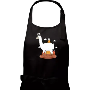 Kuchyňská zástěra Alpaka kreslená - Pánská zástěra na vaření - Univerzální velikost ( Černá )