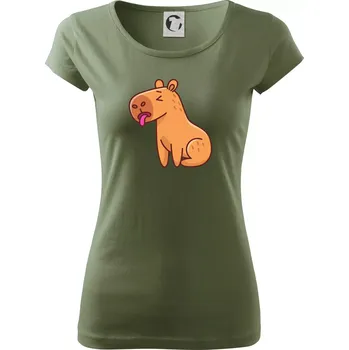 Dámské tričko Unavená kapybara - Dámské triko Pure - XL ( Khaki )