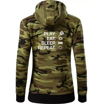 Dámská mikina Play eat sleep repeat padel - Dámská mikina trendy zipper s kapucí - XS ( Zelený maskáč )