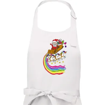 Kuchyňská zástěra Santa a jednorožci (Pecka design) - Pánská zástěra na vaření - Univerzální velikost ( Bílá )