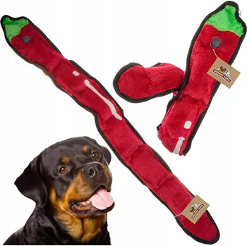 Hračka pro psa Plyšová Hračka pro psa Wesoły Pupil Hračka pro psy PAPRYCZKA CHILLI MEGA GIGA dlouhá s pískátky, až 99 cm