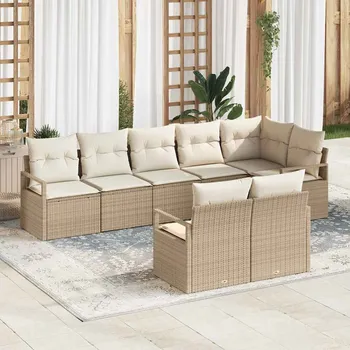 Zahradní sestava vidaXL Sada zahradních pohovek 8 pcs Béžová a bílá polyratan [3355100]