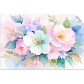 Obraz Jemné Barevné Květiny Akvarel SAMOLEPÍCÍ PLAKÁT MODERNÍ 60x40