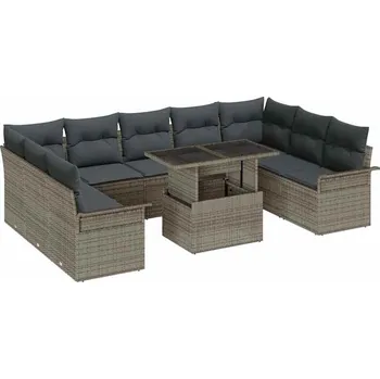 Zahradní sestava vidaXL Sada zahradních pohovek s polštářem 10 pcs Šedá Poly Ratan [3357082]