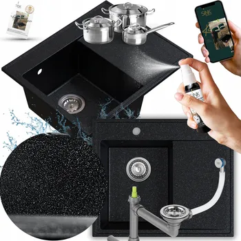 Granitový dřez Jednokomorový dřez Sink Quality STILO granit černý