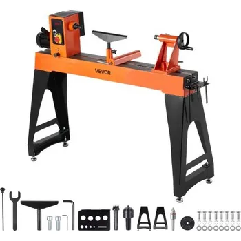 dílenský stroj Soustruh na dřevo VEVOR, 1500 W / 2 HP, soustruh na dřevo s proměnnou rychlostí 0 až 3200 ot./min, pracovní stůl 457 x 1020 mm, bezkartáčový stejnosměrný motor, litinové tělo, podpěra nástroje, pro střední až velké projekty při zpracování dřeva