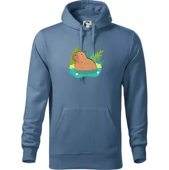 Pánská mikina Kapybara ve vodě - Mikina pánská Cape s kapucí - 4XL ( Denim )