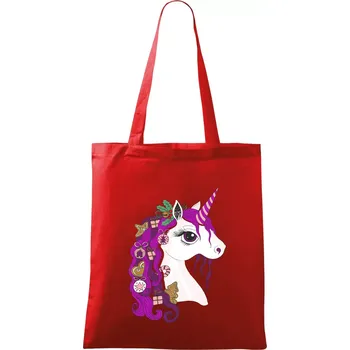 Nákupní taška Vánoční jednorožec - Taška bavlněná - 42 x 38 cm ( Červená )