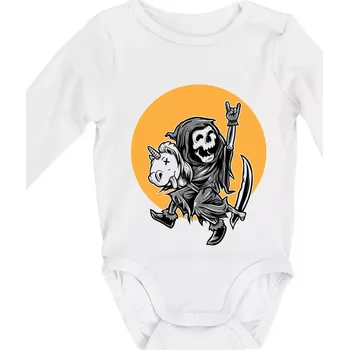 Kojenecký body Jednorozeč vs. smrtka - Body kojenecké s dlouhým rukávem - Dlouhý r. do 3 měs ( Bílá )