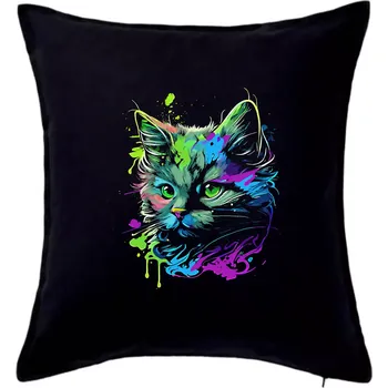 Polštář Obrázek kočky v roztřiknuté barvě - Polštář 50x50 - 50x50 - Pouze potah ( Černá )