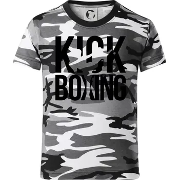 Chlapecké tričko Nápis Kick Boxing - Dětské maskáčové triko - 146 cm/10 let ( Šedý maskáč )