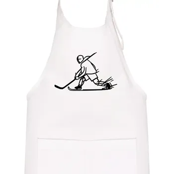 Kuchyňská zástěra Kreslený hokejista tučnou fixou - Dětská zástěra na vaření - Univerzální velikost ( Bílá )