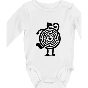 Kočka a myš bludiště - Body kojenecké s dlouhým rukávem - Dlouhý r. 3-6 měs ( Bílá )