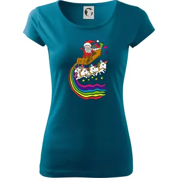 Dámské tričko Santa a jednorožci (Pecka design) - Dámské triko Pure - S ( Petrolejová )