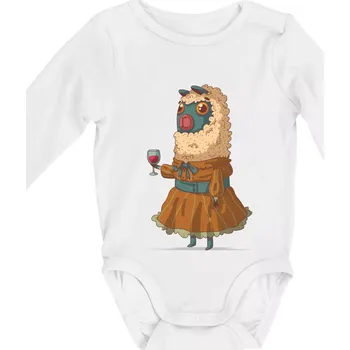 Alpaka s vínem žena - Body kojenecké s dlouhým rukávem - Dlouhý r. 3-6 měs ( Bílá )