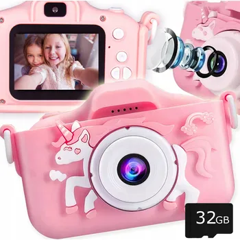 IP kamera Fotoaparát Jednorožec pro děti digitální + 32GB karta kamera 3L+