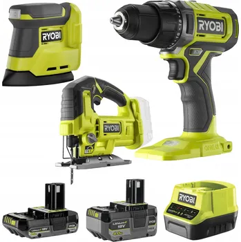 RYOBI Sada 3v1 aku vrtačka Přímočará pila Oscilační bruska 2xAku