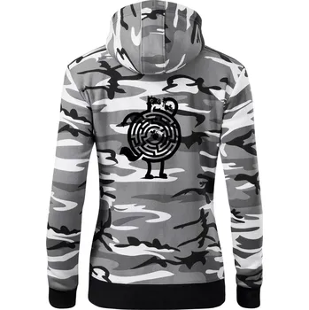 Dámská mikina Kočka a myš bludiště - Dámská mikina trendy zipper s kapucí - XS ( Šedý maskáč )