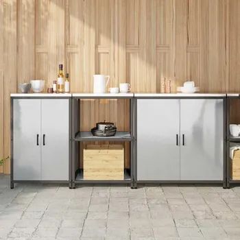 Kuchyňská linka vidaXL Kuchyňská skladovací sada s policí Jiný 3 pcs Stříbrná Ocel [3392705]