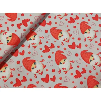 Bavlněná látka vánoční šíře 160cm - skřítci se srdíčky (50cm)