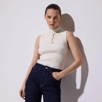 Dámský svetr Reserved - Pletený top s růžemi - tělová - 926FG-02X - 926FG-02X-L