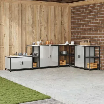 Kuchyňská linka vidaXL Skladování v kuchyni s policí Stříbrná 60 x 50 x 92 cm Ocel [874980]