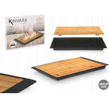 Kuchyňské prkénko Krájecí deska dvoudílná s táckou + nádoba na drobky 38 x 27 x 2 cm