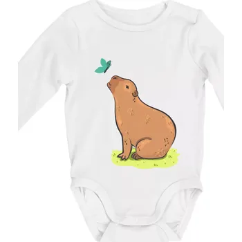 Kojenecký body Kapybara a motýlek - Body kojenecké s dlouhým rukávem - Dlouhý r. do 3 měs ( Bílá )