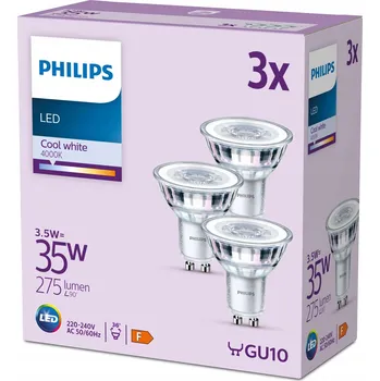 Žárovka Sada 3x LED žárovka halogen GU10 PAR16 3,5W = 35W 275lm 4000K 36° PHILIPS